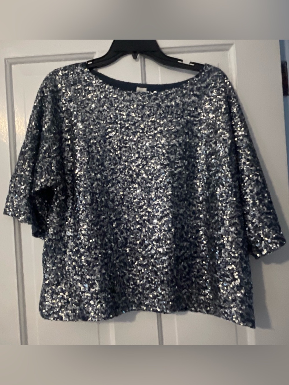 Gap Silver Sequin Women's Top - Short Sleeve Sparkle